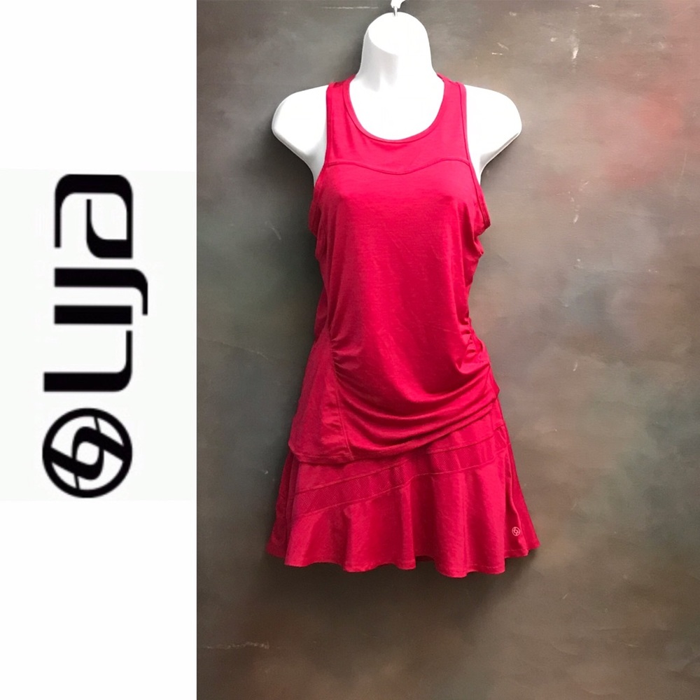 Lija Tennis Outfits Skort & Tank Top in Red-Pink S